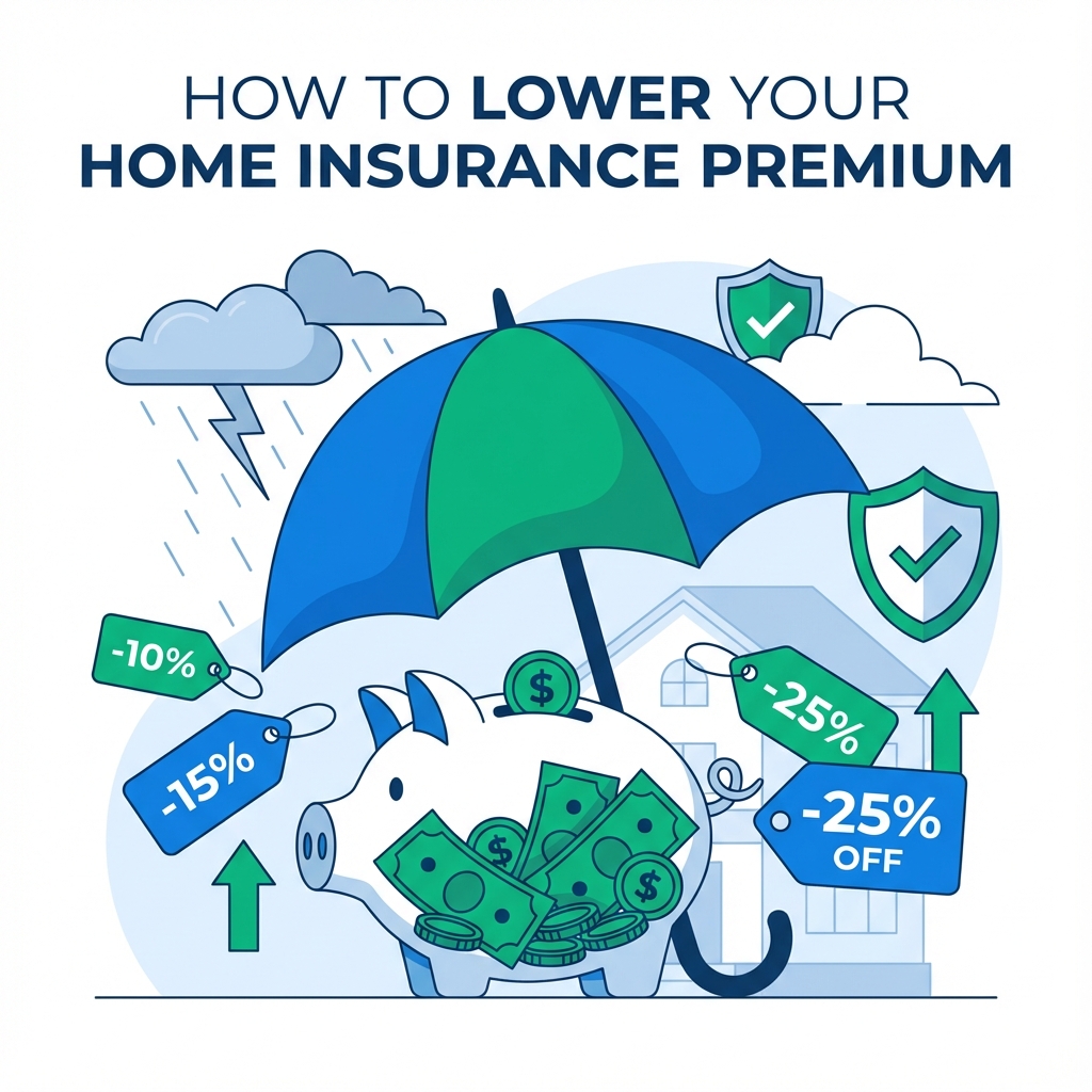 Piggy bank shielded by umbrella with discount tags