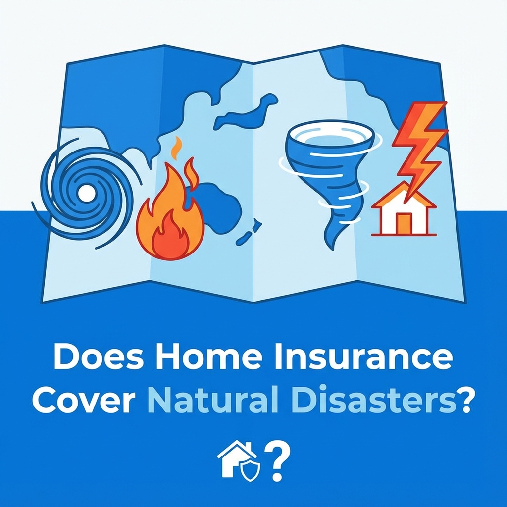 Map with icons for wildfire, tornado, hurricane