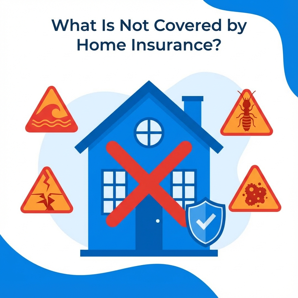 House with warning signs for flood, mold, termite